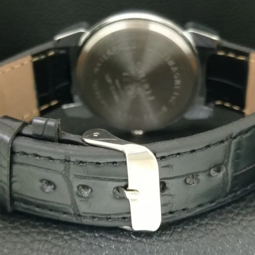Vintage 1974 Fortis Manual Mens Silver Watch W/Leather Strap & Red accents